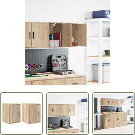 vidaXL Armarios de garaje -  Armarios de pared 2 uds para garaje madera de ingeniería