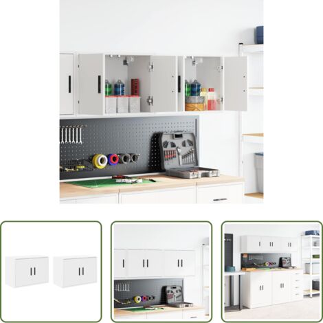 vidaXL Armarios de garaje -  Armarios de pared 2 uds para garaje madera de ingeniería blanco