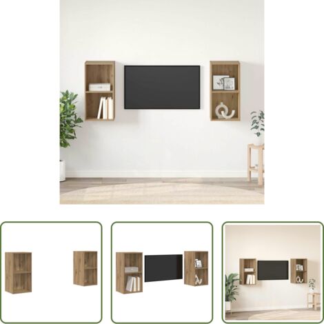 vidaXL Armarios de madera -  Conjunto de mueble de TV 2 pcs Roble artesanal 37 x 37 x 72 cm
