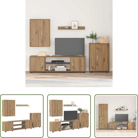 vidaXL Armarios de madera -  Conjunto de mueble de TV 4 pcs Roble artesanal