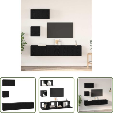 vidaXL Armarios de madera -  Conjunto de mueble de TV 4 pcs Roble Negro Madera de ingeniería