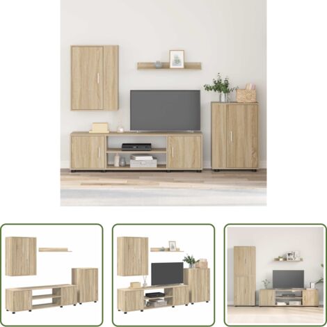 vidaXL Armarios de madera -  Conjunto de mueble de TV Montaje en la pared 4 pcs Roble Sonoma