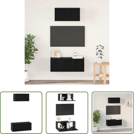 vidaXL Armarios de pared -  Conjunto de mueble de TV 2 pcs Roble Negro Madera de ingeniería