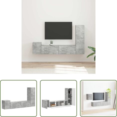 vidaXL Armarios de pared -  Conjunto de mueble de TV 4 pcs Gris Concreto