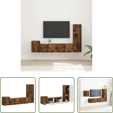 vidaXL Armarios de pared -  Conjunto de mueble de TV 4 pcs Roble ahumado