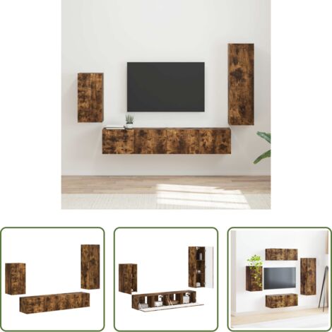 vidaXL Armarios de pared -  Conjunto de mueble de TV 4 pcs Roble ahumado