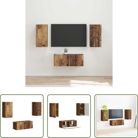 vidaXL Armarios de pared -  Conjunto de mueble de TV Montaje en la pared 6 pcs Madera vieja