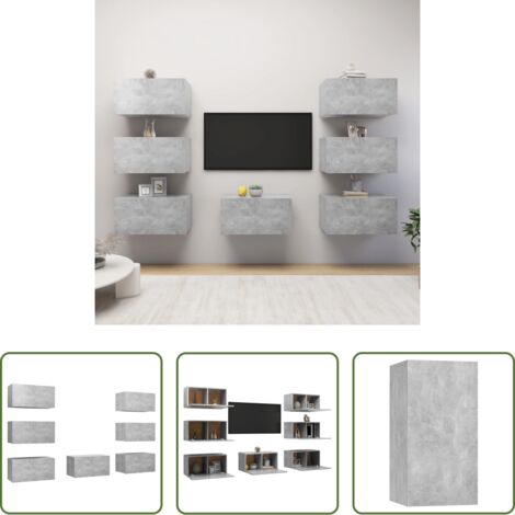 vidaXL Armarios de pared -  Muebles de salón 7 pzas gris hormigón 30,5x30x60 cm
