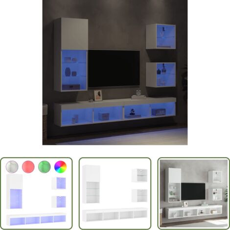 vidaXL Armarios de pared -  Muebles de TV de pared con LED 5 pzas madera ingeniería blanco
