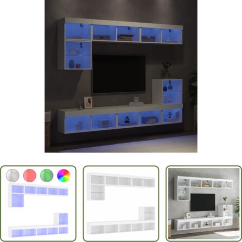 vidaXL Armarios de pared -  Muebles de TV de pared con LED 8 pzas madera ingeniería blanco