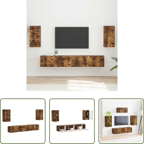 vidaXL Armarios de TV -  Conjunto de mueble de TV 5 pcs Roble ahumado