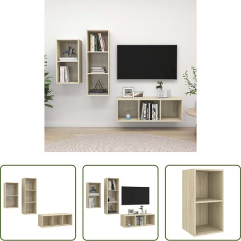 vidaXL Armarios de TV -  Juego de muebles de salón 3 pzas madera ingeniería roble Sonoma