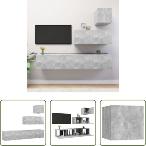 vidaXL Armarios de TV -  Set de muebles de salón 4 pzas madera ingeniería gris hormigón