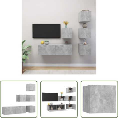 vidaXL Armarios de TV -  Set de muebles de salón 6 pzas madera ingeniería gris hormigón