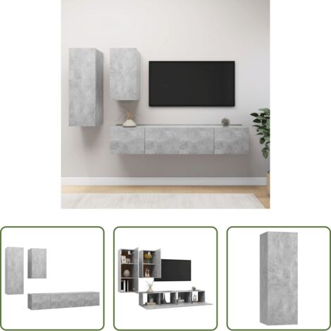 vidaXL Armarios de TV -  Set muebles de salón TV 4 pzas madera ingeniería gris hormigón