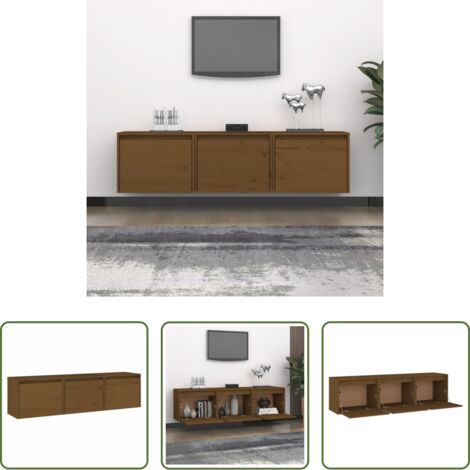 vidaXL Armarios flotantes -  Muebles para TV 3 piezas madera maciza de pino marrón miel