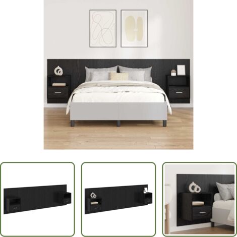 vidaXL Armarios integrados -  Cabecero con Mueble 3 pcs Roble Negro Madera de ingeniería