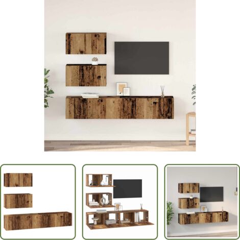 vidaXL Armarios modernos -  Conjunto de mueble de TV 4 pcs Madera envejecida