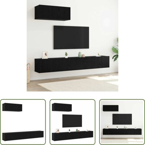 vidaXL Armarios para TV -  Conjunto de mueble de TV 3 pcs Roble Negro Madera de ingeniería
