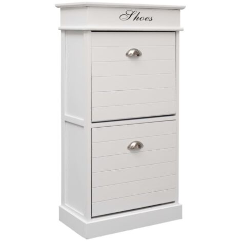 Vidaxl – Armoire à chaussures blanche 50 x 28 x 98 cm – Bois de Paulownia – 2 compartiments basculants – Rangement accessoires
