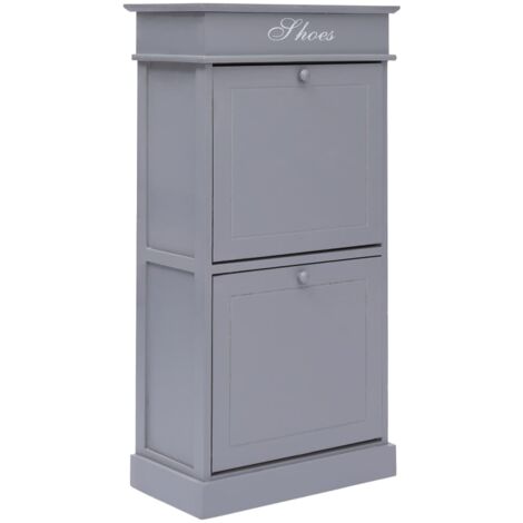 Vidaxl – Armoire à chaussures gris 50 x 28 x 98 cm – Bois de paulownia – 2 compartiments inclinables – Rangement pour 10 paires de chaussures