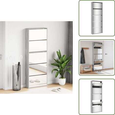 vidaXL Armoire à chaussures miroir 5 niveaux sonoma gris 63x17x169,5cm