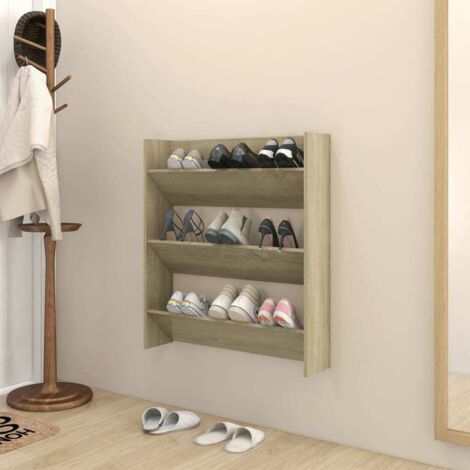 Vidaxl – Armoire à chaussures murale chêne sonoma – 3 étagères basculantes – Dimensions 80x18x90 cm – Bois d'ingénierie pour rangement optimisé