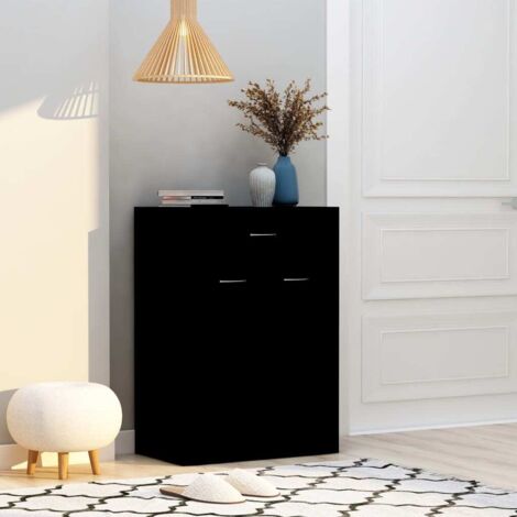 Vidaxl – Armoire à chaussures noir 60x35x84 cm – Bois d'ingénierie durable – 4 étagères intérieures – Avec tiroir et 2 portes