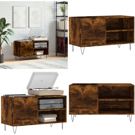 Vidaxl – Armoire à disques chêne fumé 85x38x48 cm – Bois d'ingénierie – Grand espace de rangement pour vinyles – Dessus robuste pour tourne-disque