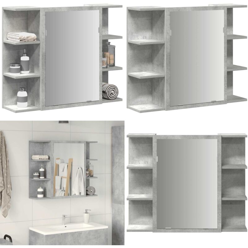 vidaXL Armoire à miroir de bain Gris béton 80x20,5x64 cm Aggloméré