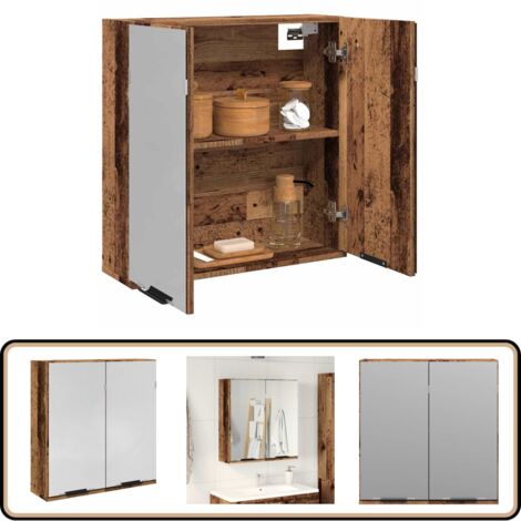 vidaXL Armoire à miroir de salle de bain vieux bois 64x20x66,5 cm