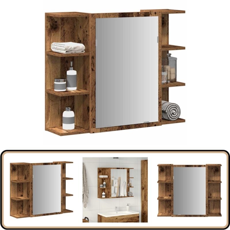 vidaXL Armoire à miroir de salle de bain vieux bois bois d'ingénierie