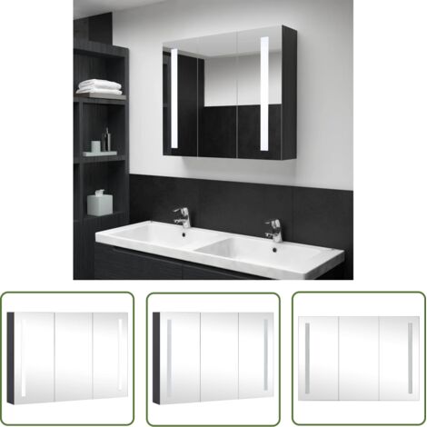Vidaxl – Armoire à pharmacie miroir LED 89x14x62 cm – 3 portes avec 5 étagères – Éclairage LED intégré – Finition mélaminée anthracite