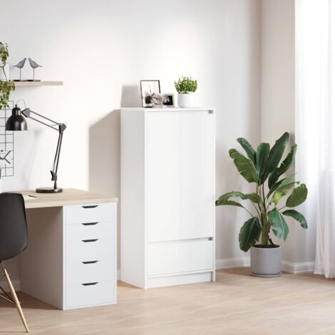 Vidaxl – Armoire avec tiroir blanc 55,5x34x119,5 cm – Bois d'ingénierie – 2 portes – 1 tiroir – Capacité max 60 kg