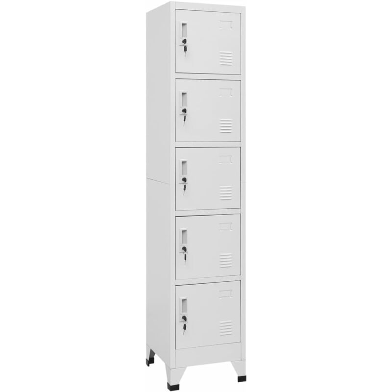 Colonne de rangement en acier Koface 38cm – 5 casiers avec fermeture à clé-Gris clair