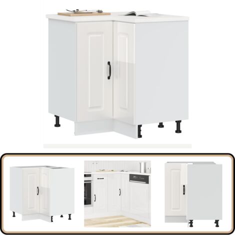 vidaXL Armoire d'angle de cuisine Kalmar blanc brillant