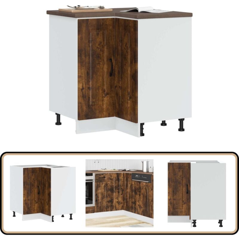 Armoire d'angle de cuisine Kalmar chêne fumé bois d'ingénierie - Vidaxl