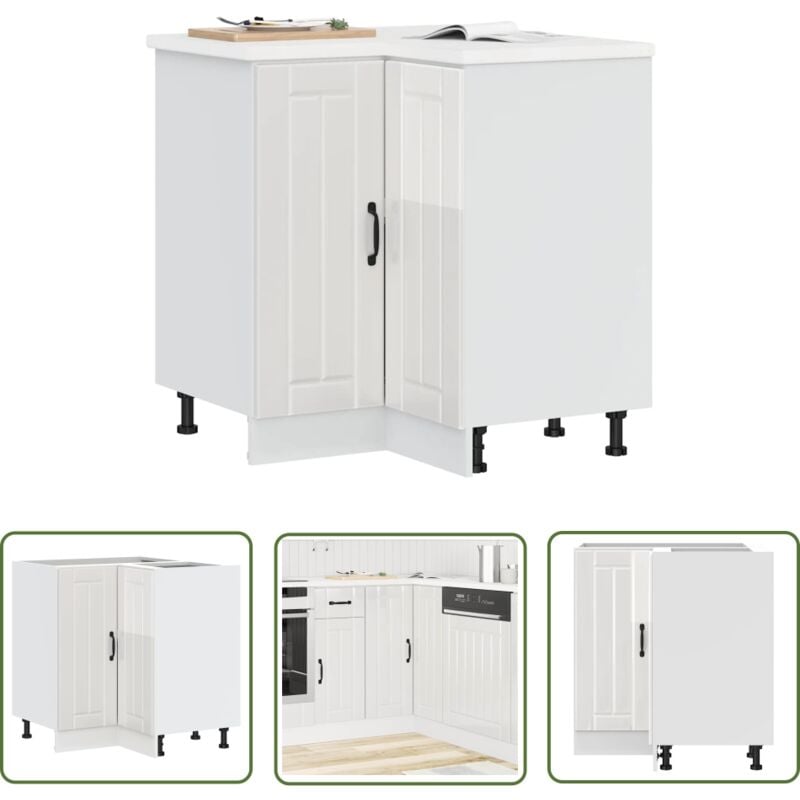 VidaXL Armoire d'angle de cuisine Lucca blanc brillant bois ingénierie
