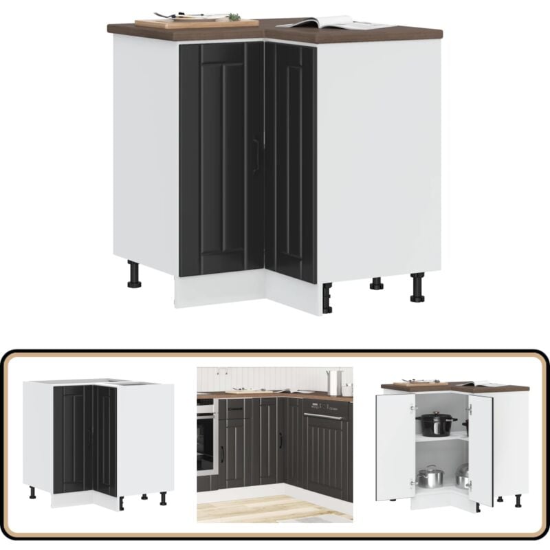 Armoire d'angle de cuisine Lucca noir bois d'ingénierie - Vidaxl