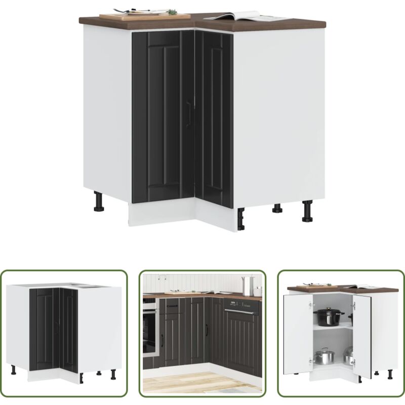 Rangement cuisine - Armoire d'angle de cuisine Lucca noir bois d'ingénierie