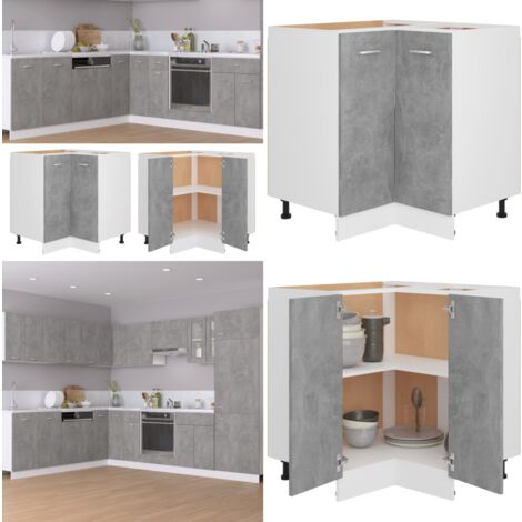 Vidaxl – Armoire d'angle gris béton 75,5x75,5x81,5 cm en bois – 2 étagères – Rangement optimisé pour cuisine – Facile à nettoyer