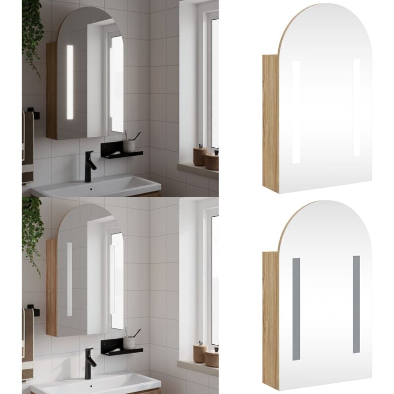 Vidaxl - Armoire de bain à miroir avec led arquée chêne 42x13x70 cm