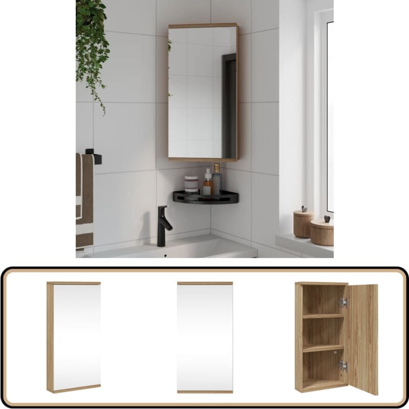 Vidaxl - Armoire de bain à miroir d'angle chêne 30x24x60 cm