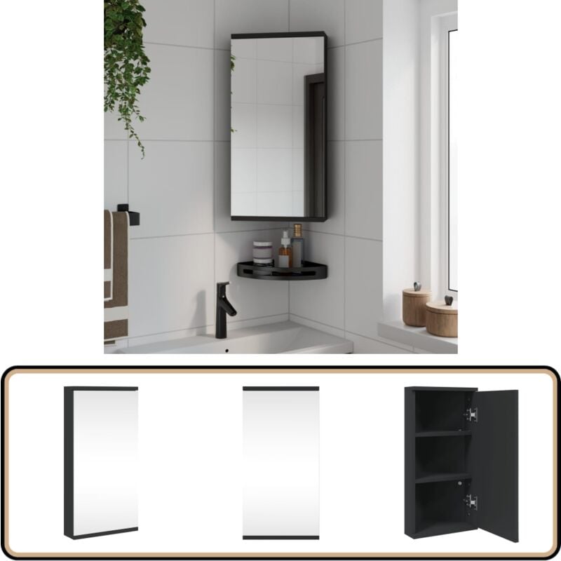 Vidaxl - Armoire de bain à miroir d'angle noir 30x24x60 cm