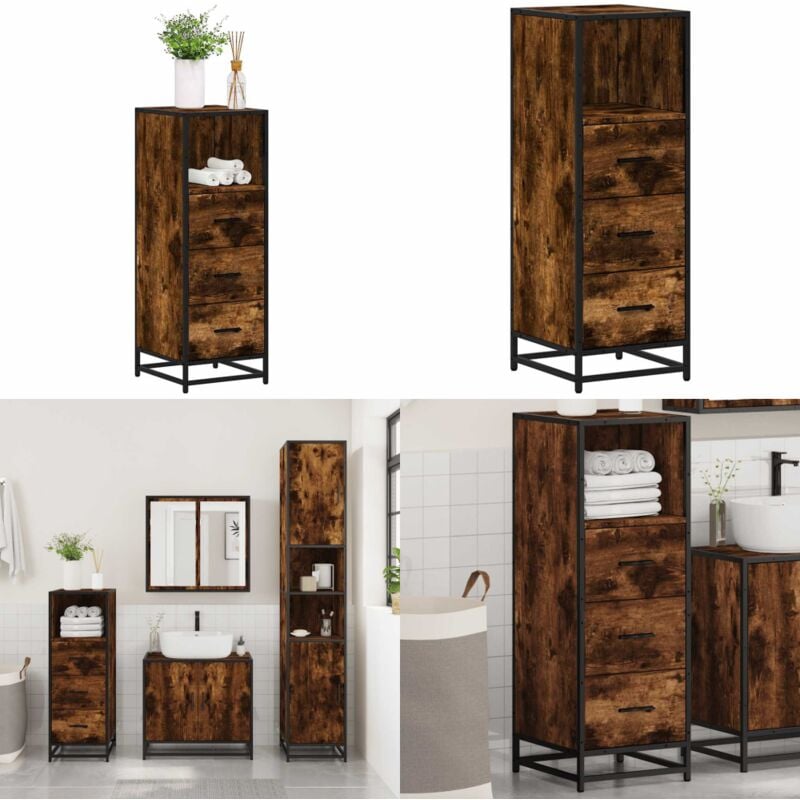 vidaXL Armoire de bain chêne fumé 35x37,5x100cm bois d'ingénierie