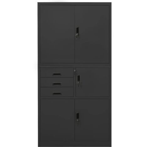 Vidaxl – Armoire de bureau anthracite 90x40x180 cm – Acier durable – 3 étagères réglables – 3 tiroirs avec glissières à billes