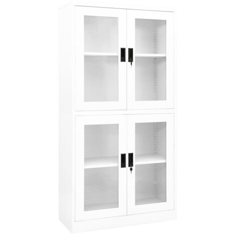 vidaXL Armoire de bureau Blanc 90x40x180 cm Acier et verre trempé