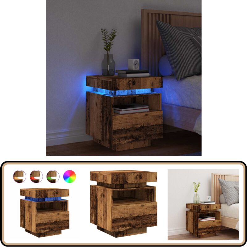 Armoire de chevet avec lumières led vieux bois 40x39x48,5 cm - Vidaxl