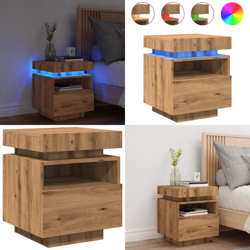 Armoire de chevet et lumières led chêne artisanal 40x39x48,5 cm - Vidaxl