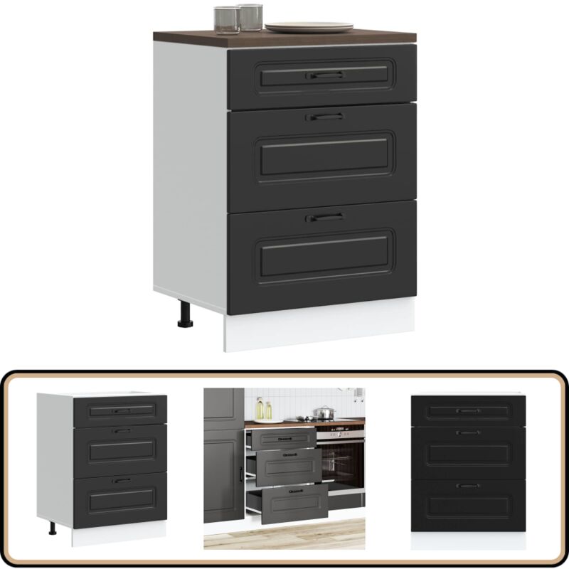 Armoire de cuisine Kalmar noir bois d'ingénierie - Vidaxl